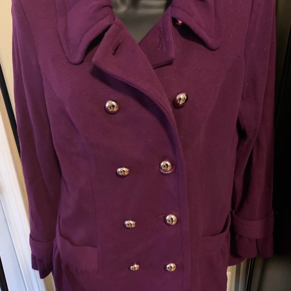 INC double breasted pea coat ruffle collar trim